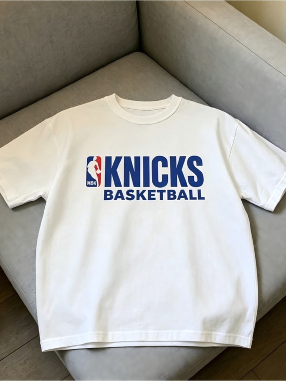 NBA Knicks Basketball White Graphic Tee